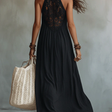 Delilah - Black Maxi Sleeveless Dress with Bohemian Lace