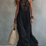 Delilah - Black Maxi Sleeveless Dress with Bohemian Lace