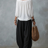 Maeve - White Off-Shoulder Top and Wide Pants Set