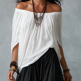 Maeve - White Off-Shoulder Top and Wide Pants Set