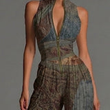 Phoebe - Sleeveless Chiffon Jumpsuit with Bohemian Ethnic Print