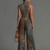 Phoebe - Sleeveless Chiffon Jumpsuit with Bohemian Ethnic Print