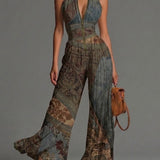 Phoebe - Sleeveless Chiffon Jumpsuit with Bohemian Ethnic Print
