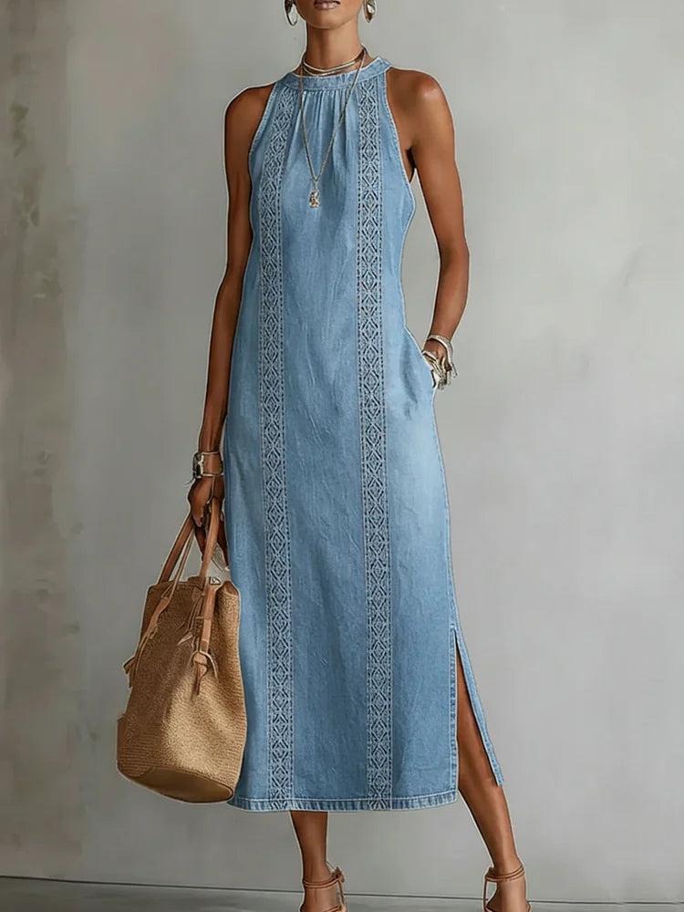 Julia retro lace denim dress