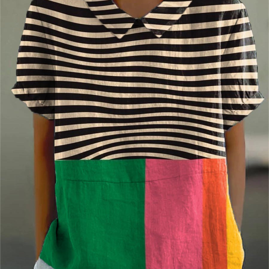 Eva - Bold Striped Blouse with Color Block
