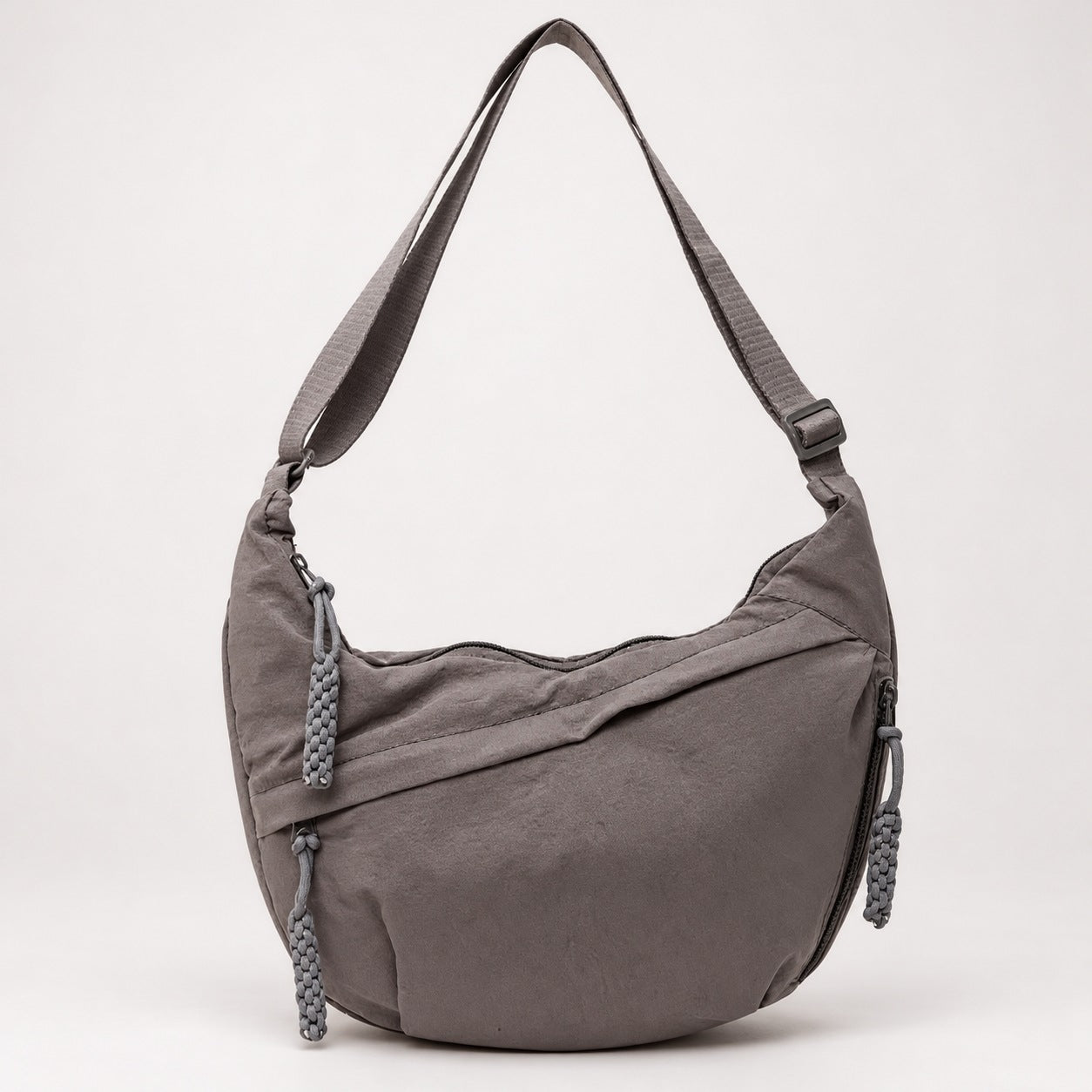 Belinda grey nylon shoulder bag, front view