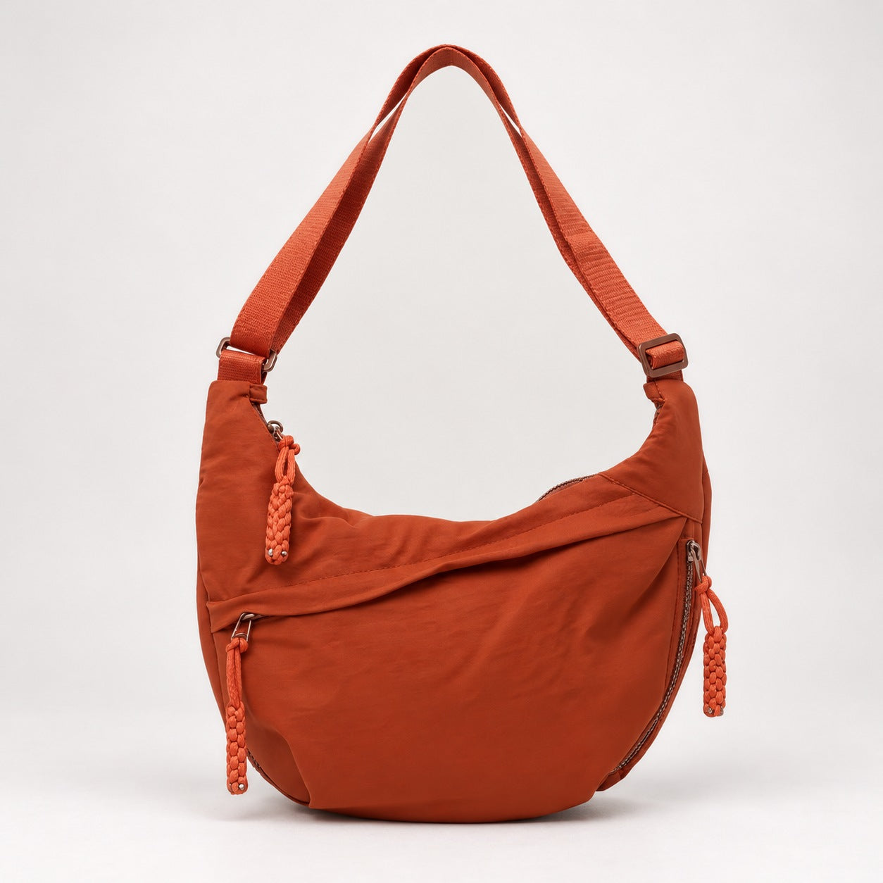 Brooke orange nylon shoulder bag, front view