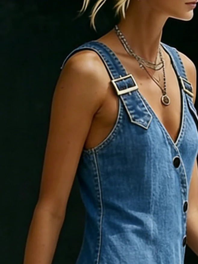 Vera long denim button-down dress for women