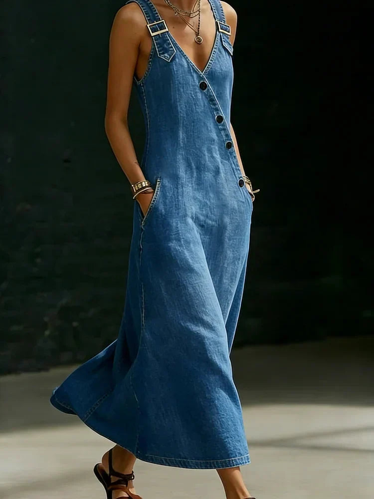 Vera long denim button-down dress for women