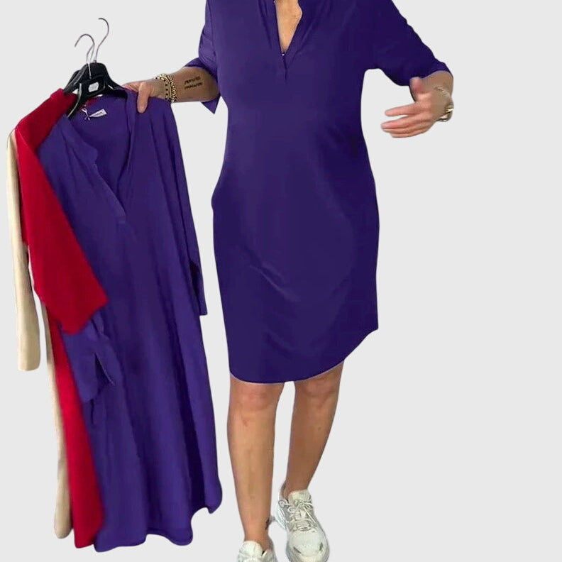 Katherine - Solid V-Neck Dress