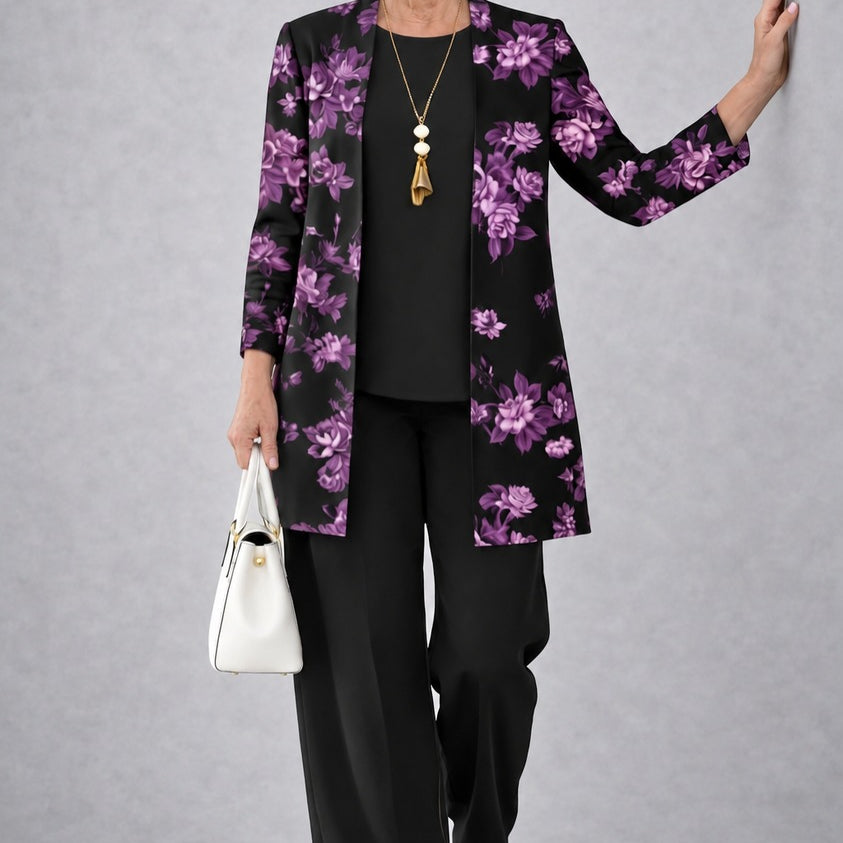 Deborah purple & black three-piece set, front view