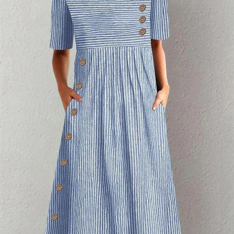 Aubrey - Elegant Striped Summer Midi Dress