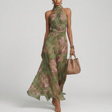 Piper - Long Floral Halter Dress