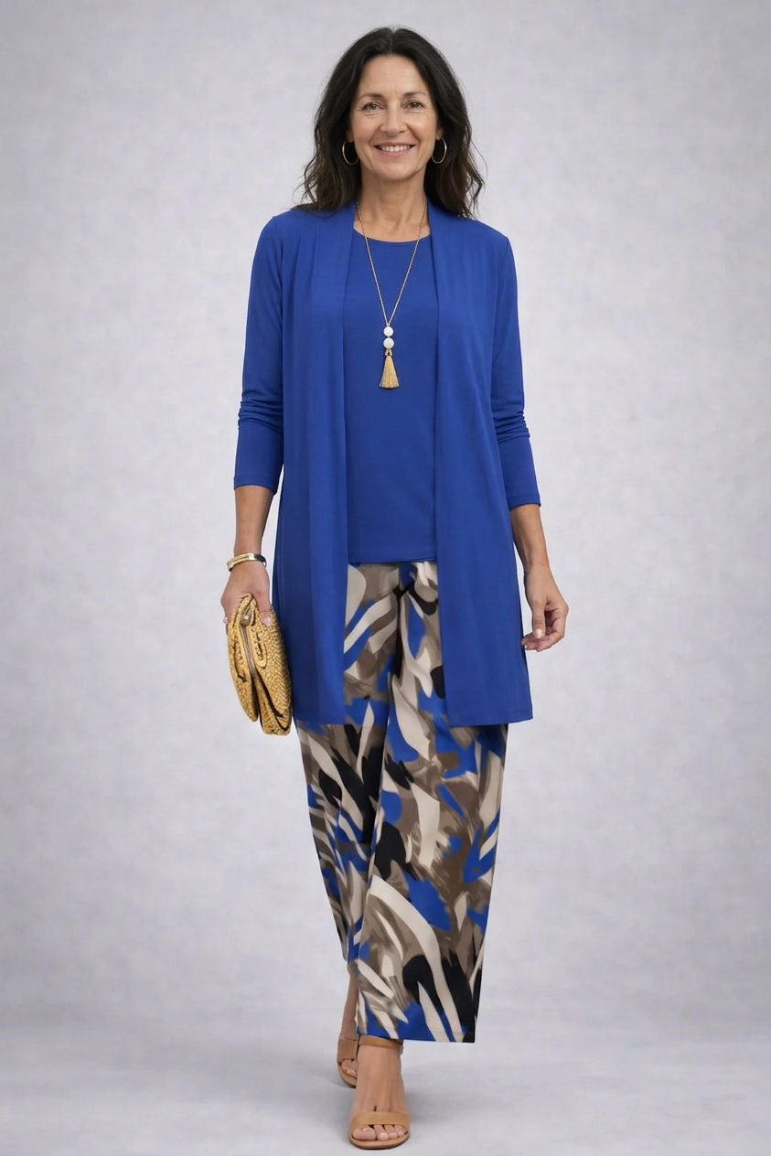 Carmel royal blue three-piece set, front view