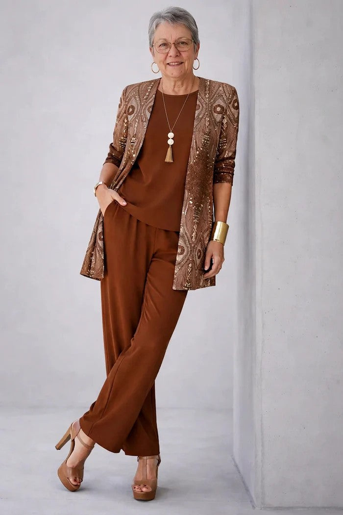 Sharon elegant three-piece set in Rust, view 9