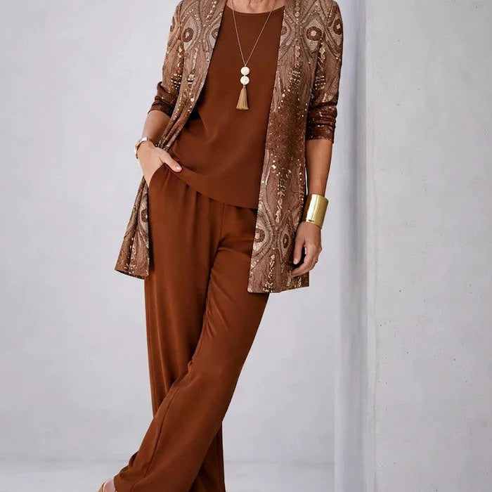 Sharon elegant three-piece set in Rust, view 9