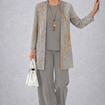 Gail grey & gold three-piece set, front view