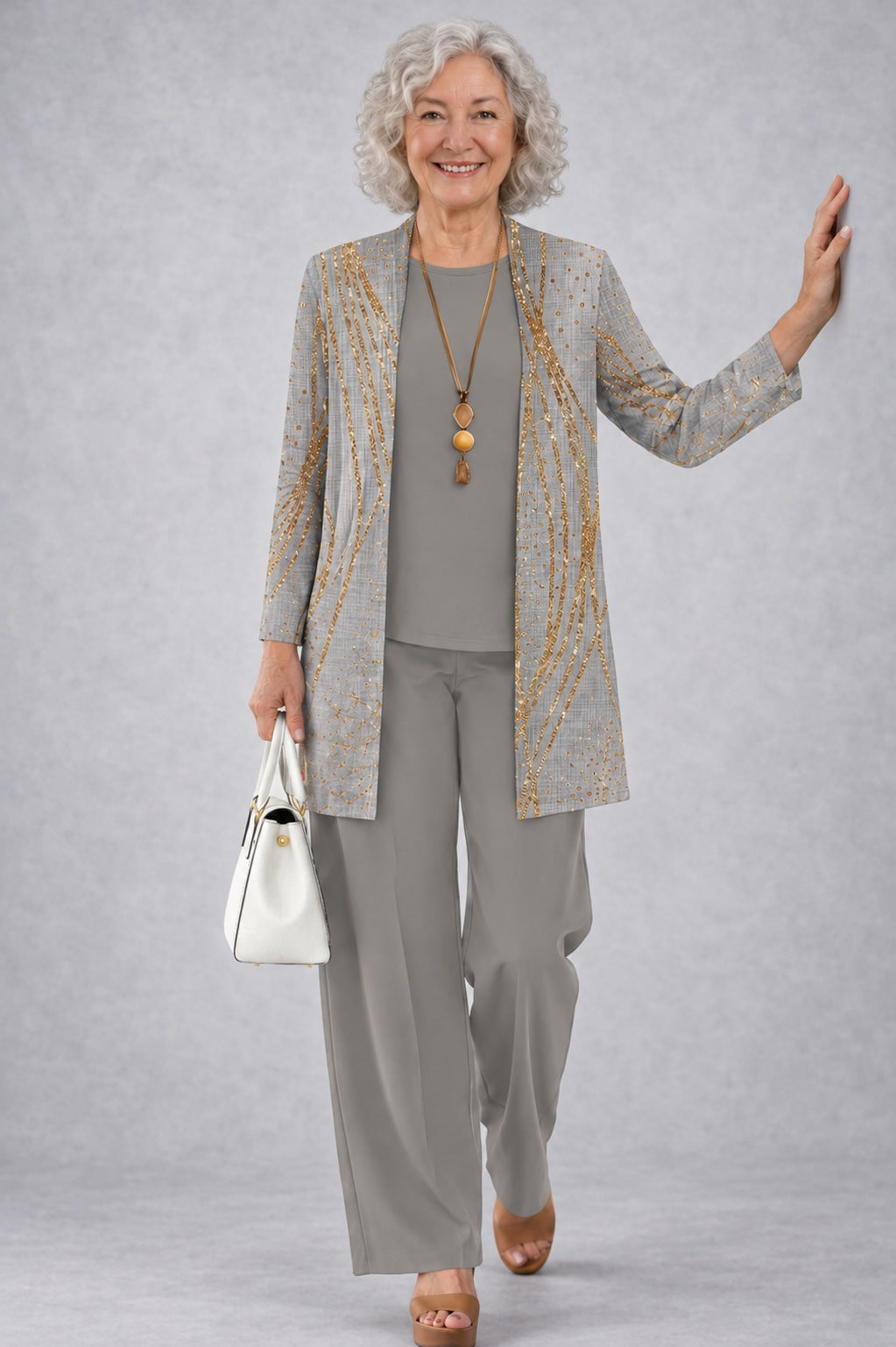 Gail grey & gold three-piece set, front view