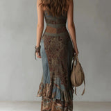 Maria - Asymmetrical Long Dress with Ethnic Print and Side Slit