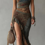 Maria - Asymmetrical Long Dress with Ethnic Print and Side Slit