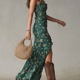 Zoe - Retro Boho Maxi Dress with Flowing Sleeves and Side Slit