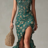 Zoe - Retro Boho Maxi Dress with Flowing Sleeves and Side Slit