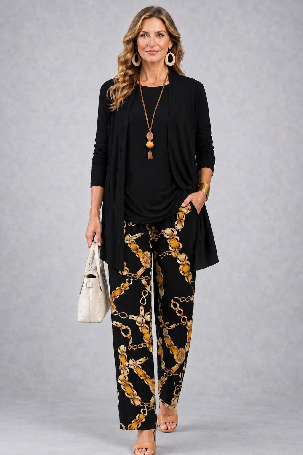 Jacqueline black & gold three-piece set, front view