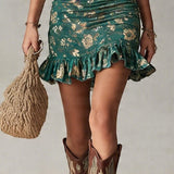 Imogen - Bohemian Green Printed Mini Dress with Ruffles
