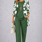 Kerrie green & white three-piece set, front view