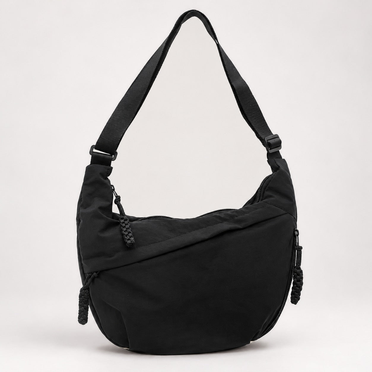 Kylie black nylon shoulder bag, front view