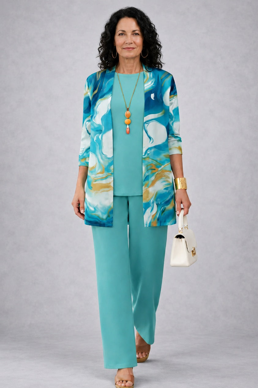 Lynette turquoise three-piece set, front view