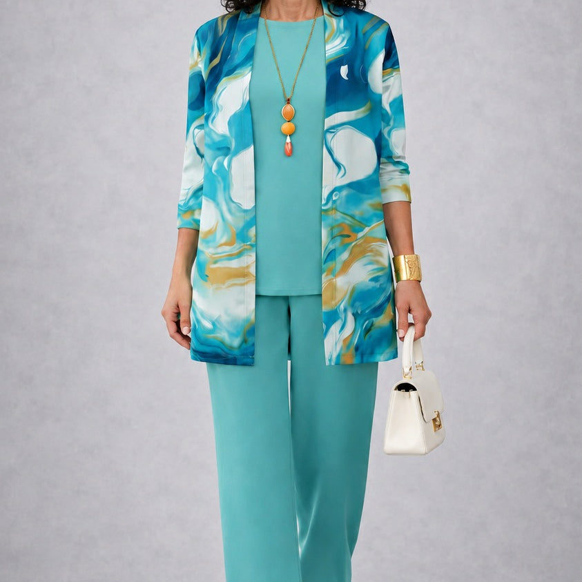 Lynette turquoise three-piece set, front view