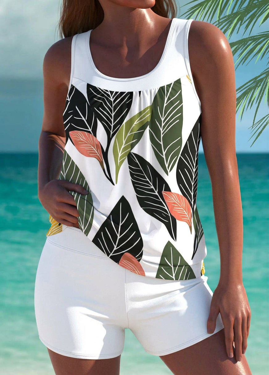 Trudy elegant tankini with matching shorts, tummy control