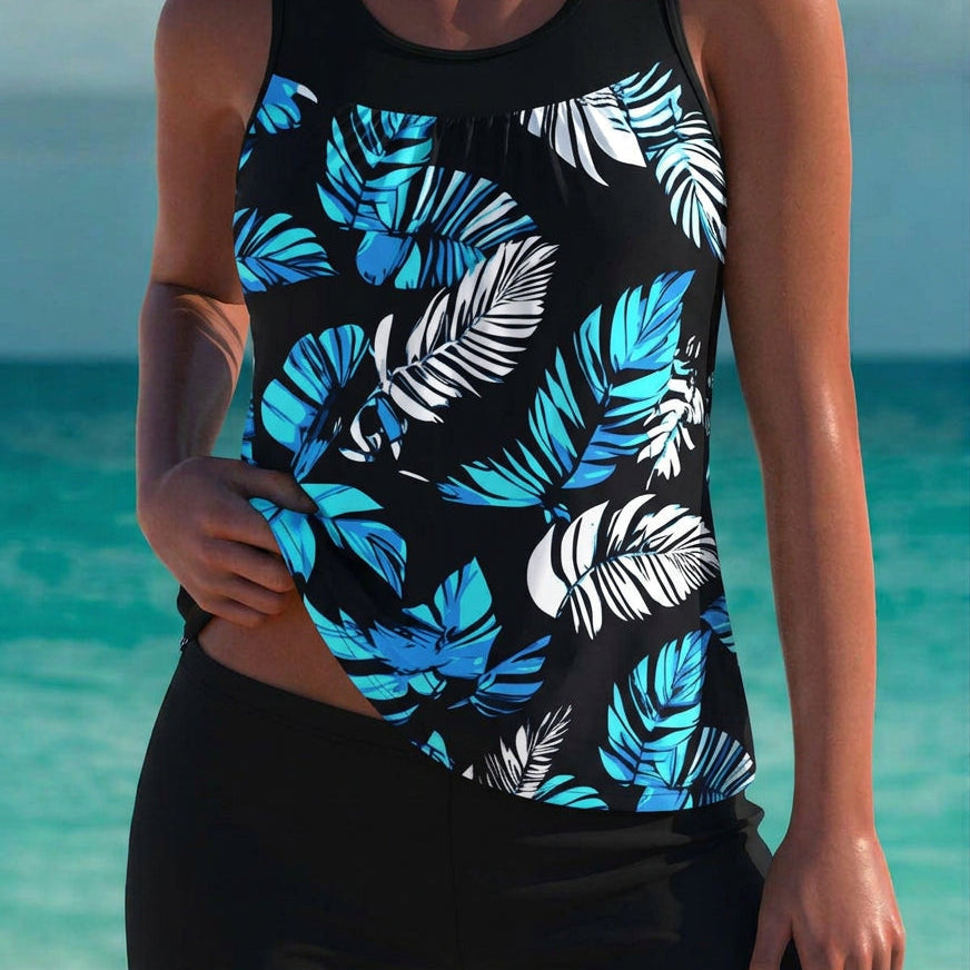 Trudy elegant tankini with matching shorts, tummy control