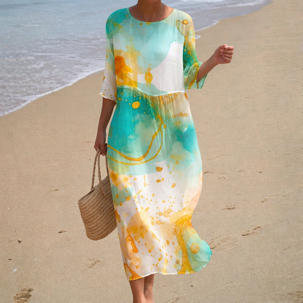 Alice - Turquoise Dress with Watercolour Wash