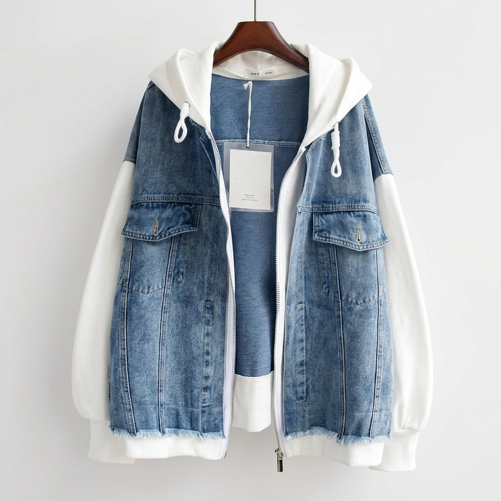 Ophelia - Two-Tone Hooded Denim Jacket