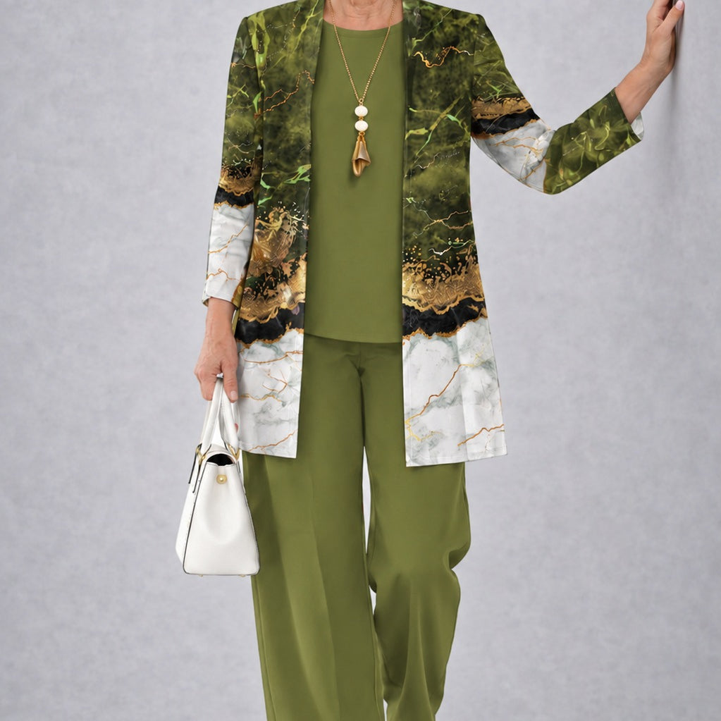 Margaret olive green three-piece set, front view