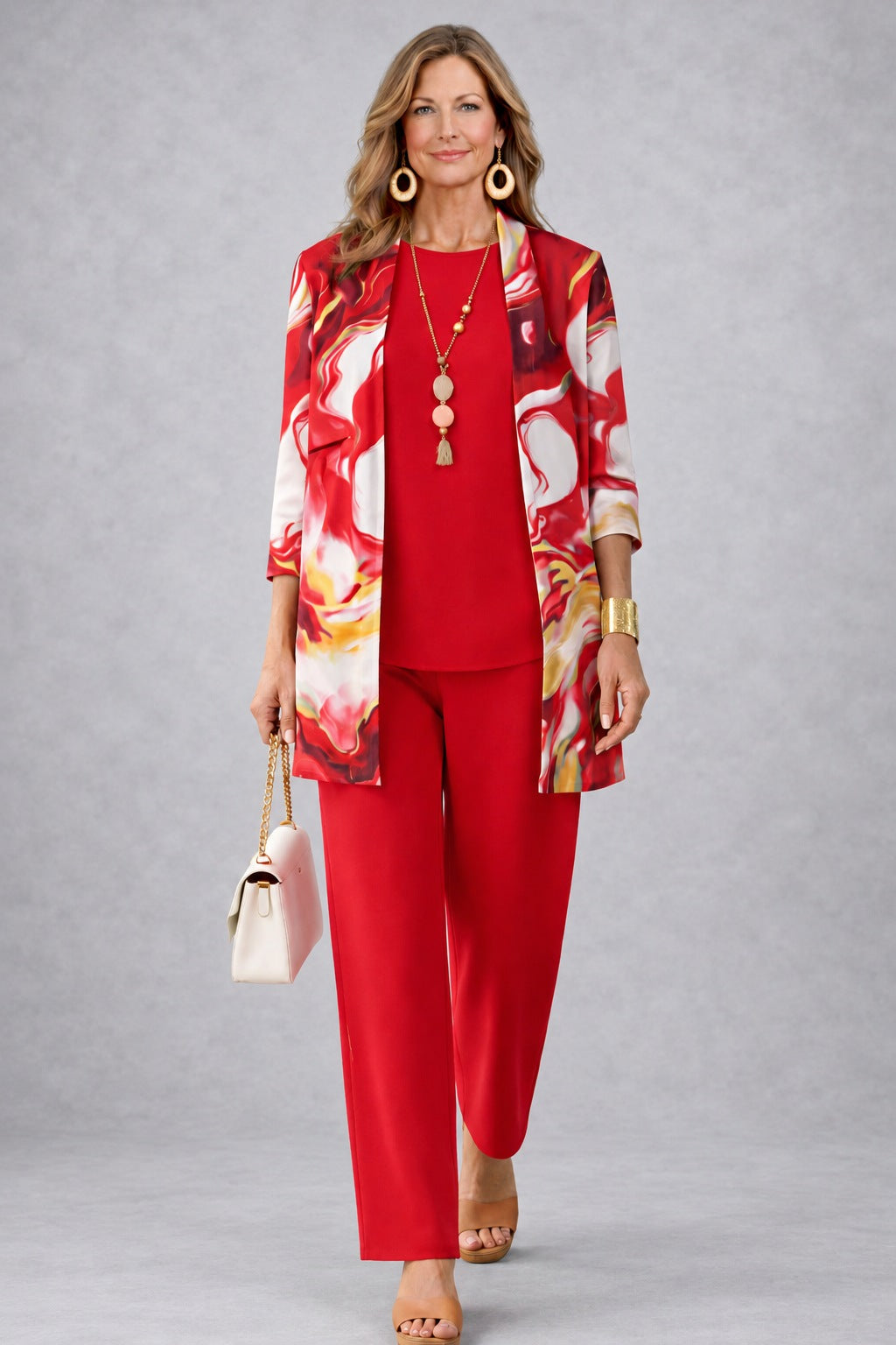 Natalie red three-piece set, front view