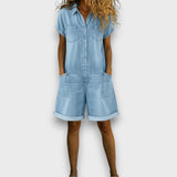 Kate - Vintage Short Jumpsuit in Cotton with Denim Look