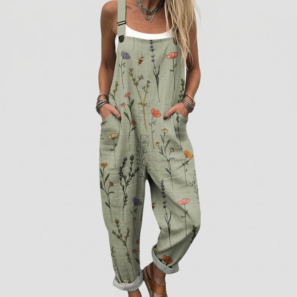 Ashlee - Sage Overalls with Wildflower Print