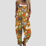 Sheena - Mustard Overalls with Hen and Tulip Print