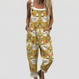 Maxine - Mustard Overalls with Mushroom Print