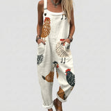 Lilly - Cream Overalls with Hen and Music Note Print