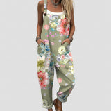 Lena - Sage Overalls with Pink Blossoms