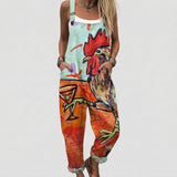 Keeley - Orange Overalls with Painted Rooster