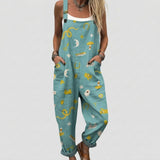 Rosanna - Teal Overalls with Folk Chicken Print