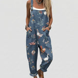 Jolene - Blue Overalls with Goose Print