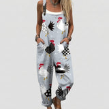 Jannali - Grey Overalls with Graphic Rooster Print