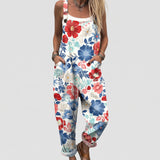 Jacquie - White Overalls with Red and Blue Florals
