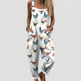 Faye - White Overalls with Farmyard Print